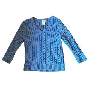 L.L. Bean Blue V-neck Cotton Cable Knit Sweater Women’s Size XS